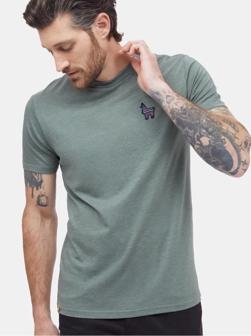 Men's TenTree TreeBlend Peru Embroidered Llama T-Shirt Crew Neck Tee Small